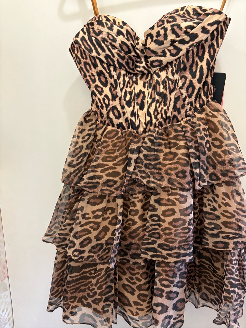 Leopard Print Ruffle Mini Dress - Brown - Picture 3 of 5